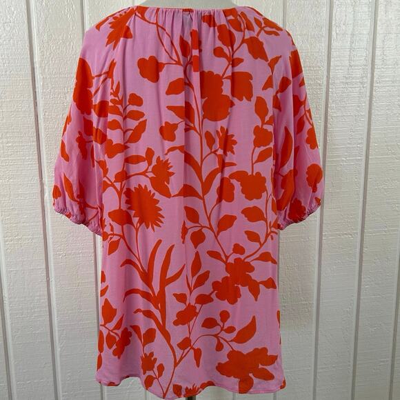 Talbots Blouse Top Pink Women Spring Short Sleeve Preppy Colorful Floral Size LP - Picture 6 of 7